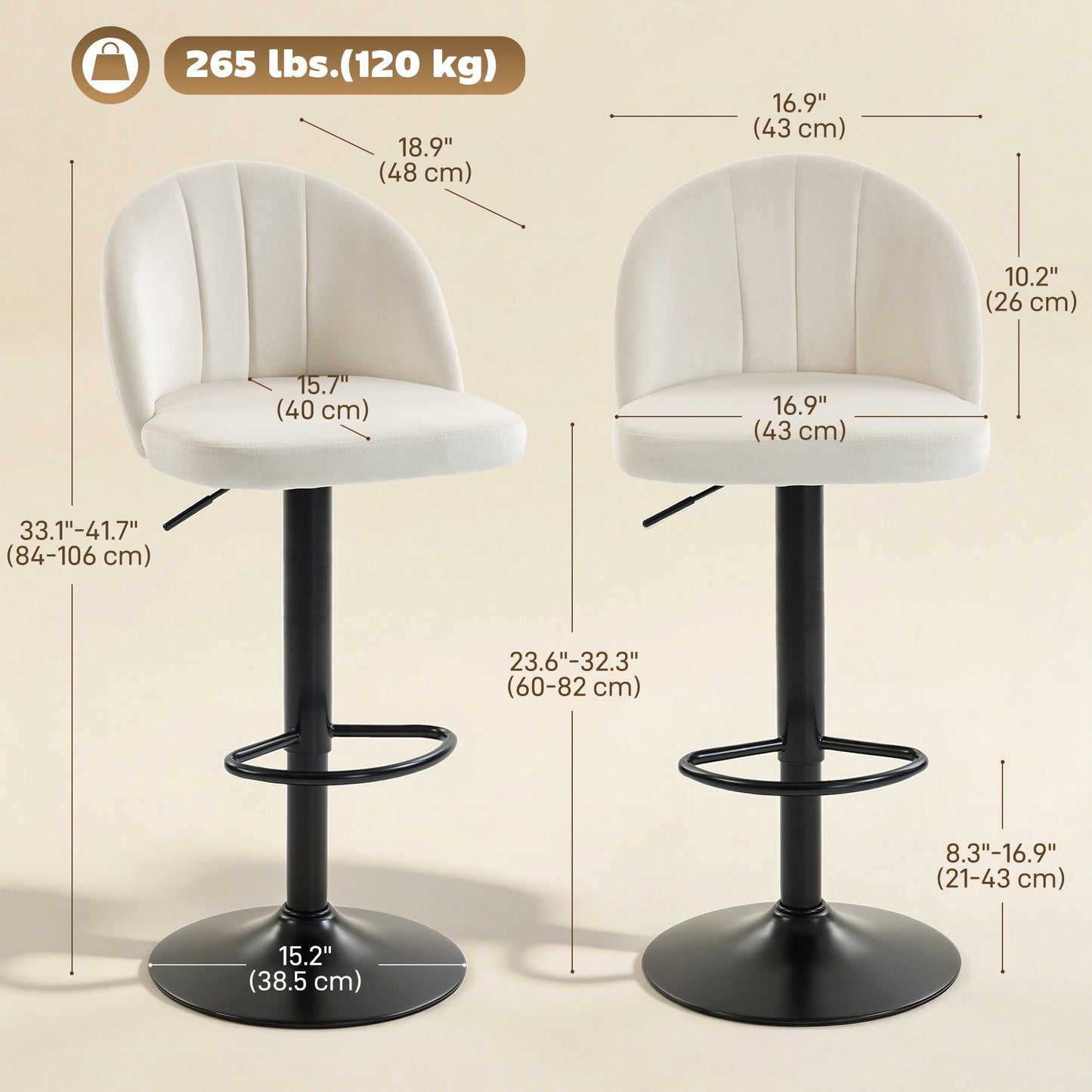 Swivel Counter Height Bar Stools Set of 2 with Footrest - Cream White