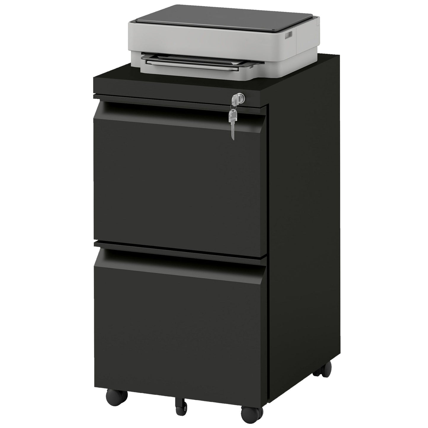 Mobile Vertical Filing Cabinet with Lock, 2-Drawer Steel File Cabinet with Adjustable Hanging Bar for Letter, A4 and Legal Size, Black