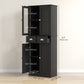 61" Farmhouse Pantry Cabinet with Glass Doors - Black