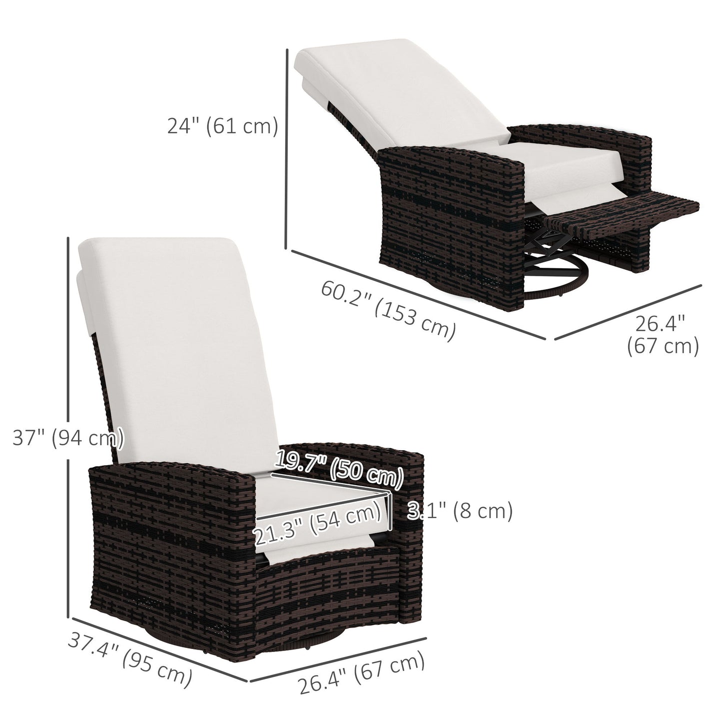 Outdoor Rattan Wicker Lounge Chair with Footrest & Soft Cushion for Patio, Garden, Backyard, Khaki