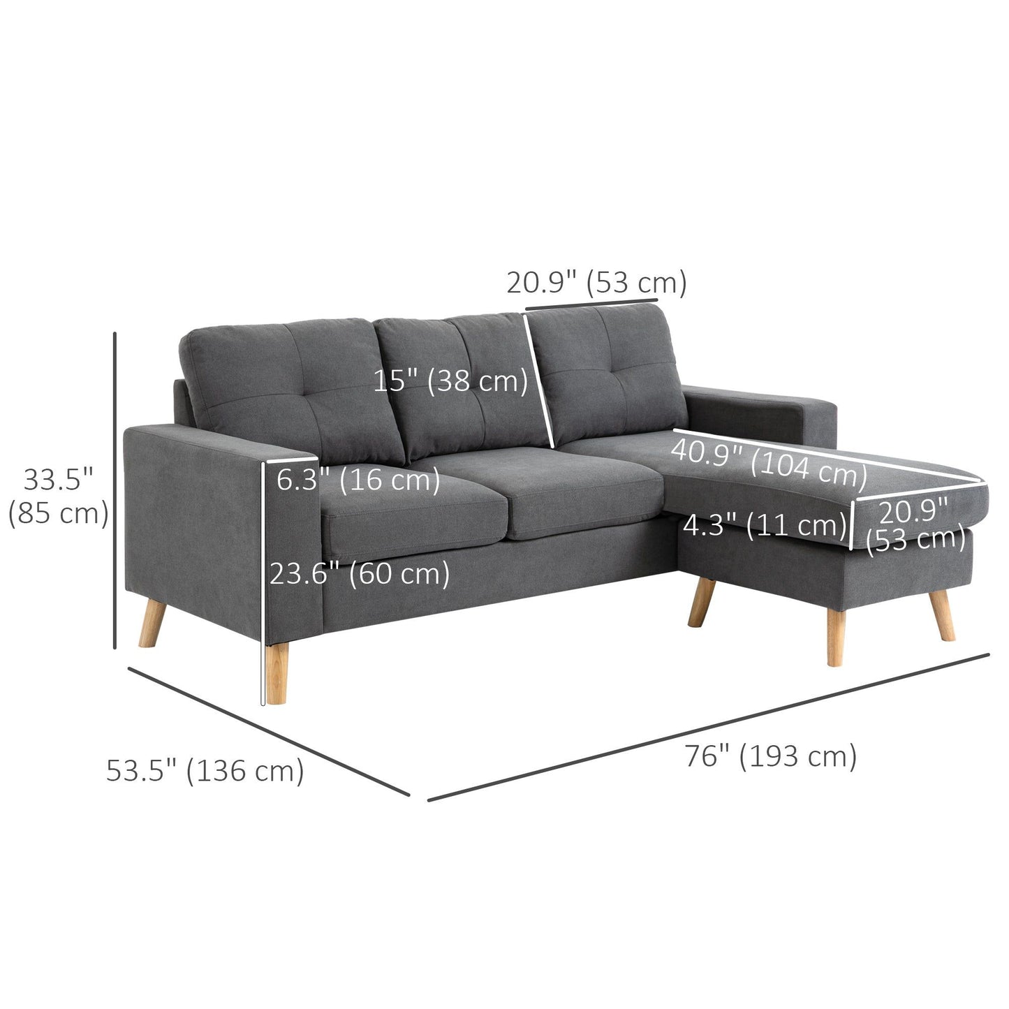 L-Shaped Sectional Sofa with Reversible Chaise - Dark Grey