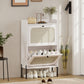 Shoe Cabinet with 2 Flip Drawers, Boho Narrow Shoe Storage Cabinet, White