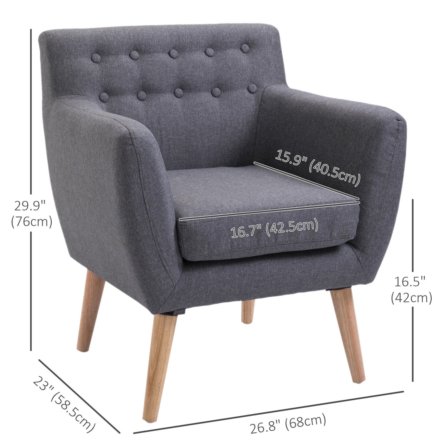 Mid-Century Linen Accent Chair with Wood Frame - Light Grey