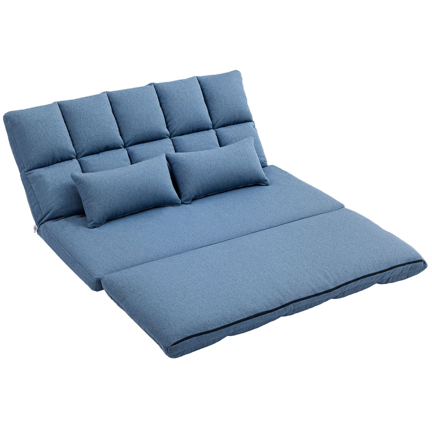Floor Sofa, Foldable 2-Seater Lazy Sofa Sleeper with 9-position Backrest and 2 Pillows Light Blue