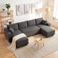 Modular U Shaped Couch, Sectional Sofa with Double Chaises and Spring Cushions, Dark Grey