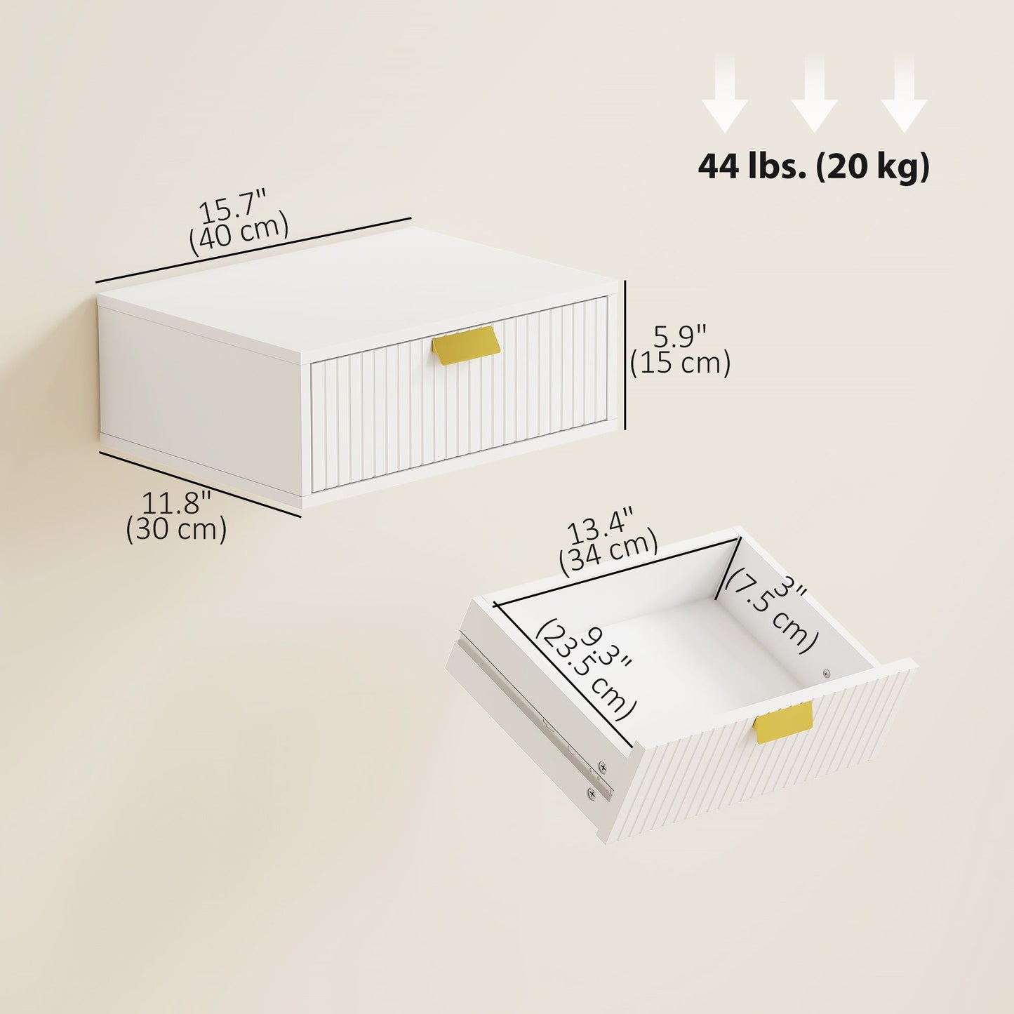 Floating Nightstand Set of 2 with Wave Drawer - White