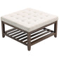 Ottoman Coffee Table, 32 Inch Square Footrest Ottoman with Storage, Linen Upholstered Tufted Footstool, Beige