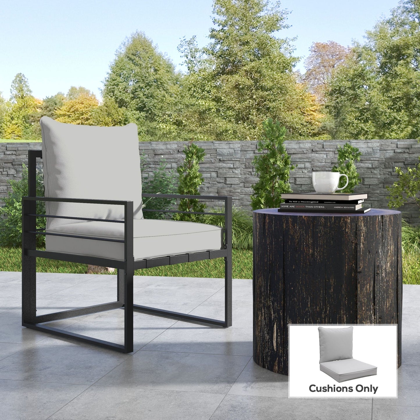 Patio Chair Cushions, Thick Deep Seat Outdoor Seat Cushion with Back Cushion, Light Grey