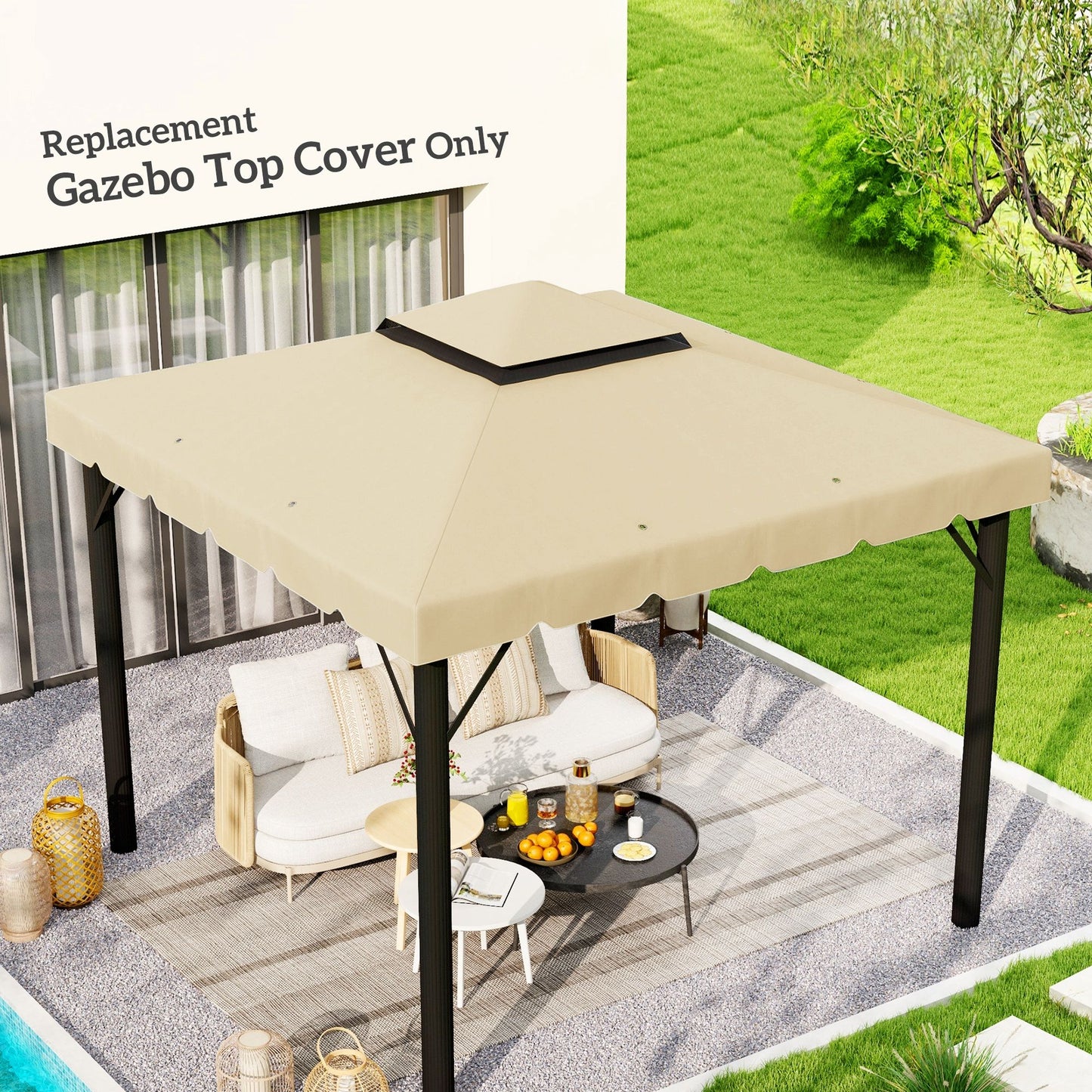 10' x 10' Gazebo Replacement Canopy, Gazebo Top Cover with Double Vented Roof for Garden Patio Outdoor TOP ONLY, Beige