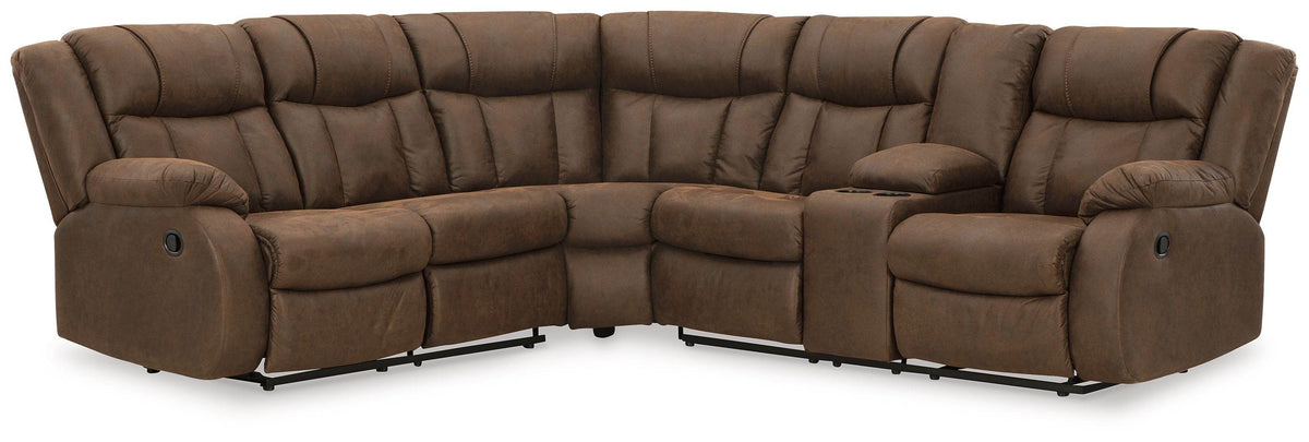 Trail Boys - Walnut - 2-Piece Reclining Sectional With Raf Reclining Loveseat With Console - Faux Leather
