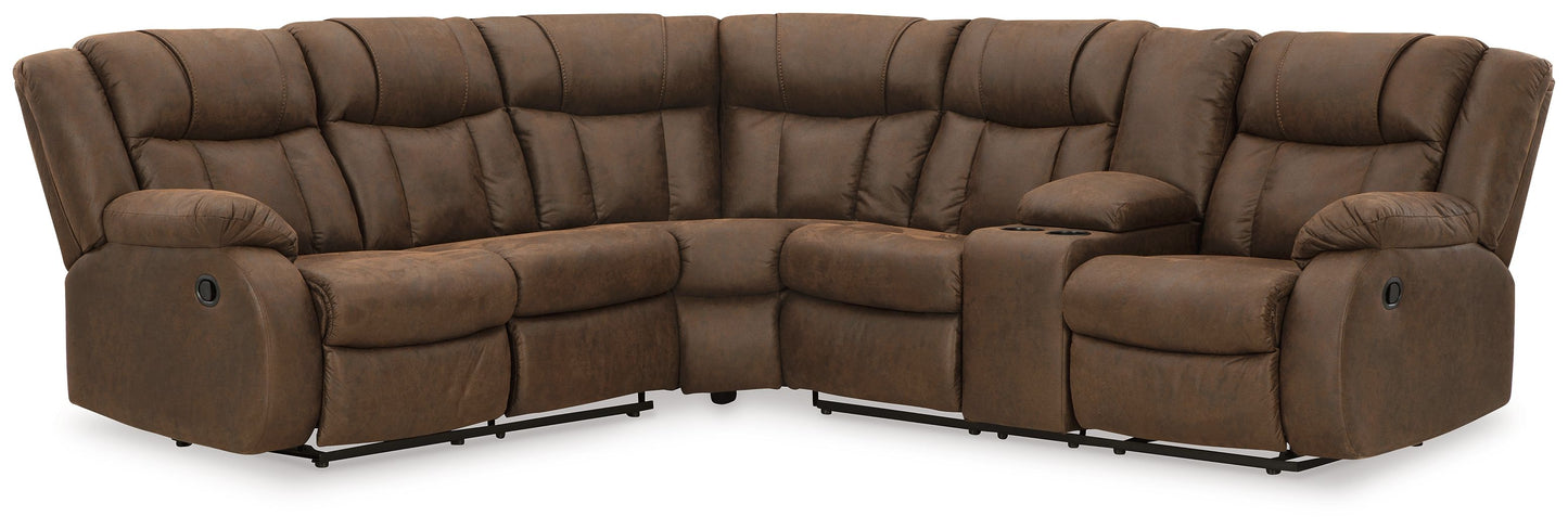 Trail Boys - Walnut - 2-Piece Reclining Sectional With Raf Reclining Loveseat With Console - Faux Leather