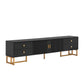 Modern TV Cabinet with Textured Doors, 4 Drawers & 2 Cabinets, Solid TV Stand with Metal Handles and Legs, 69'' L x 12'' W x 17.5'' H, Black