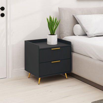 Nightstand with 2 Drawers & Metal Legs