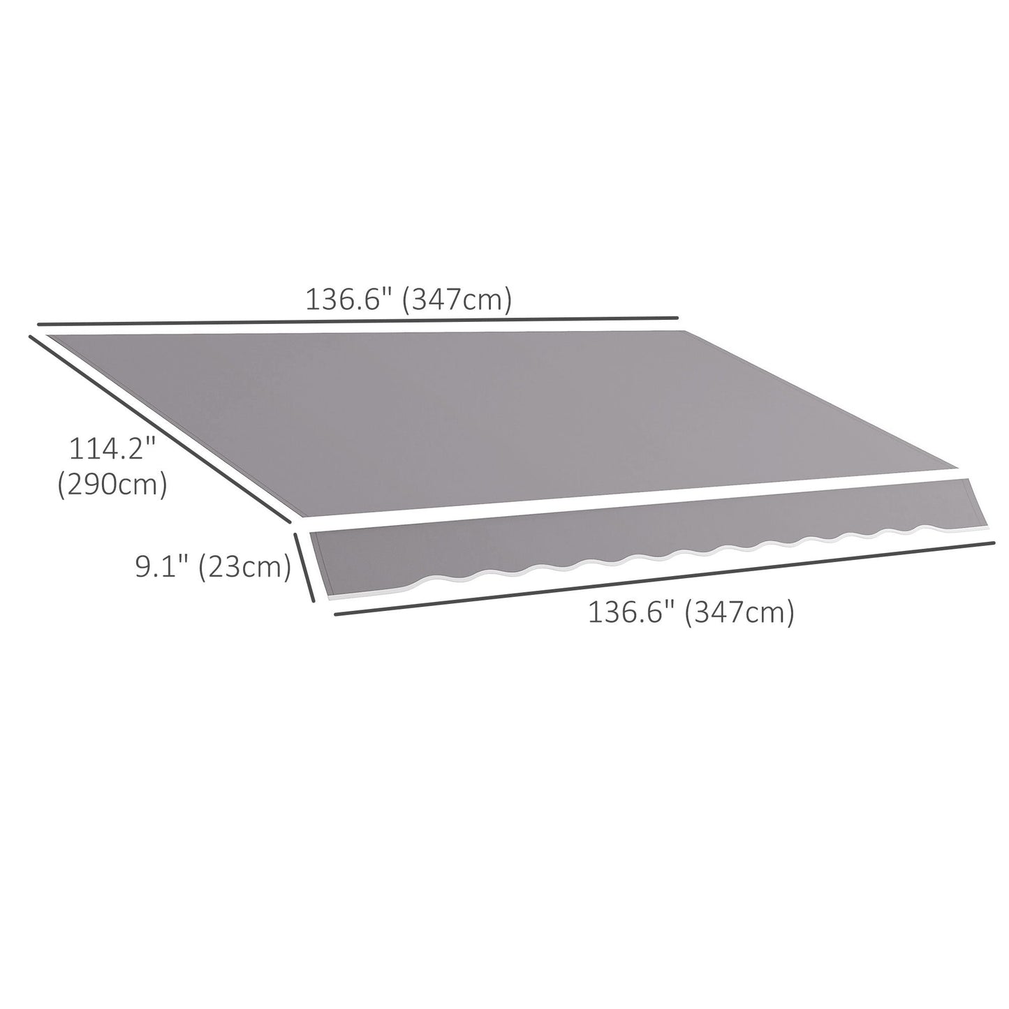 11' x 10' Outdoor Sunshade Canopy Awning Cover, Retractable Awning Fabric Replacement, UV Protection, Light Grey