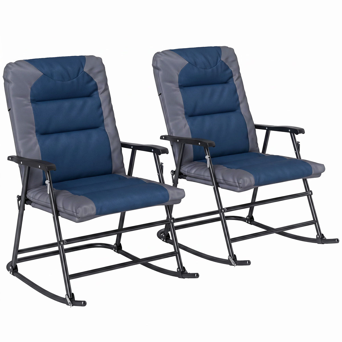 Folding Rocking Chair Set of 2 Padded Rockers with Armrest, Navy Blue