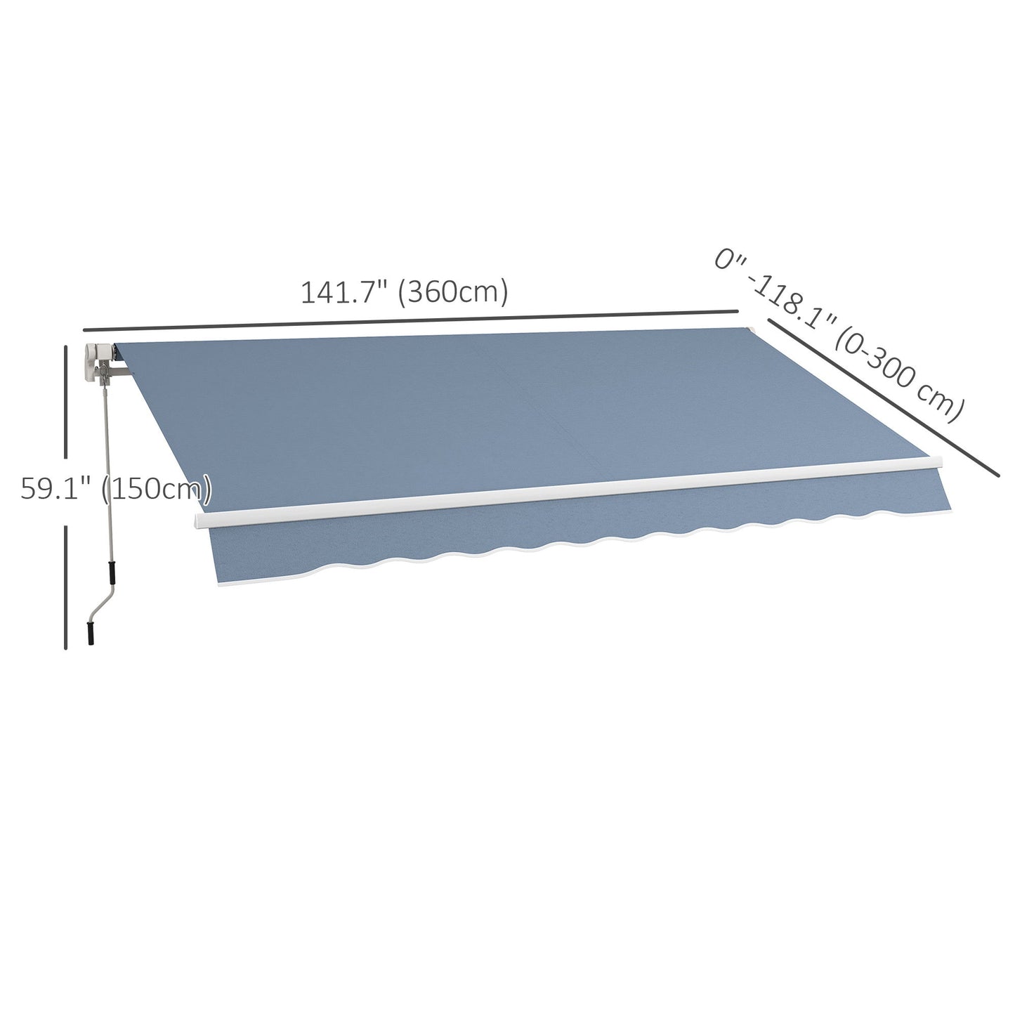 12' x 10' Manual Retractable Awning Outdoor Sunshade Shelter with Adjustable & Versatile Design, Light Grey