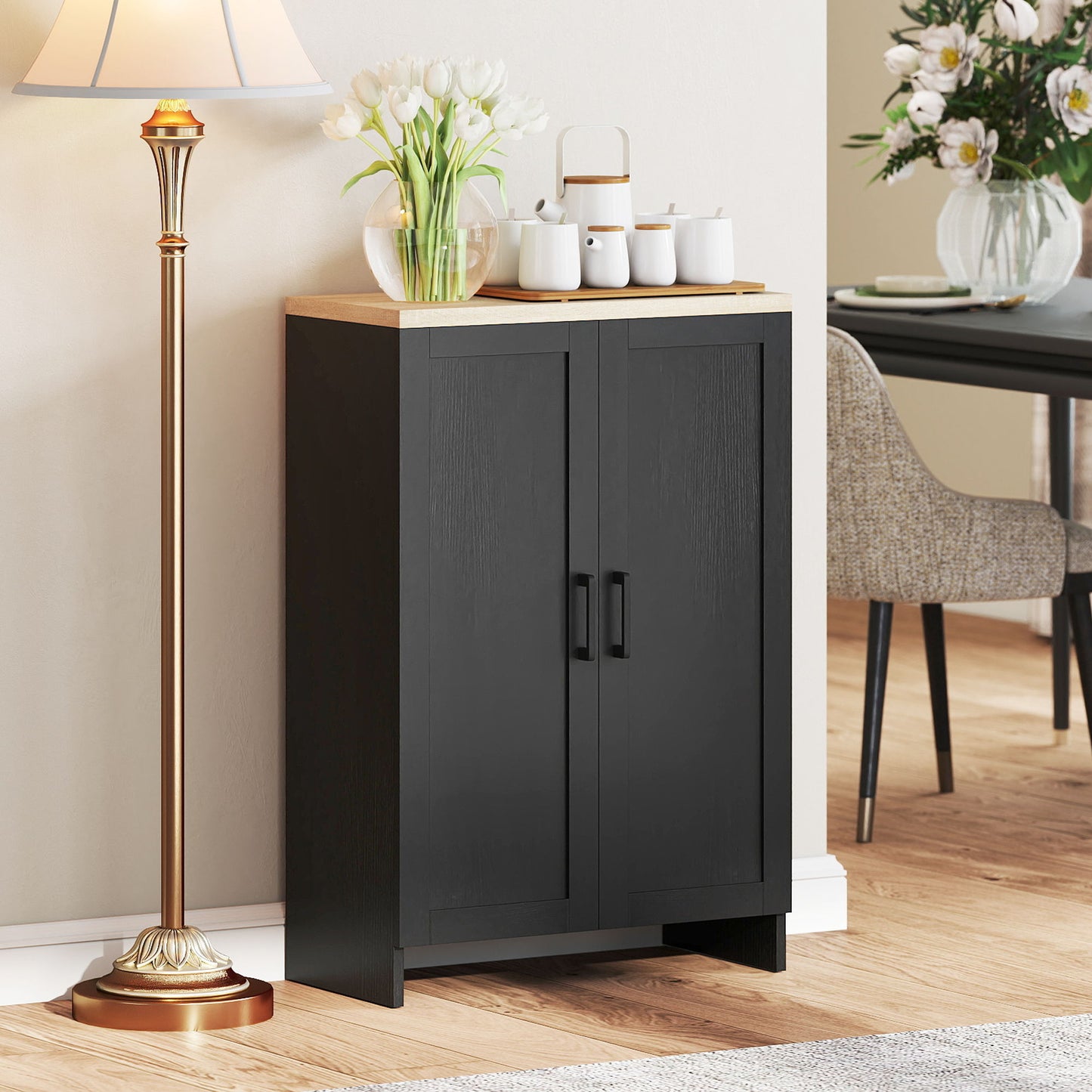 Modern Storage Cabinet with Doors and Adjustable Shelf for Kitchen, Living room, 23.6" x 11.8" x 35.4", Black