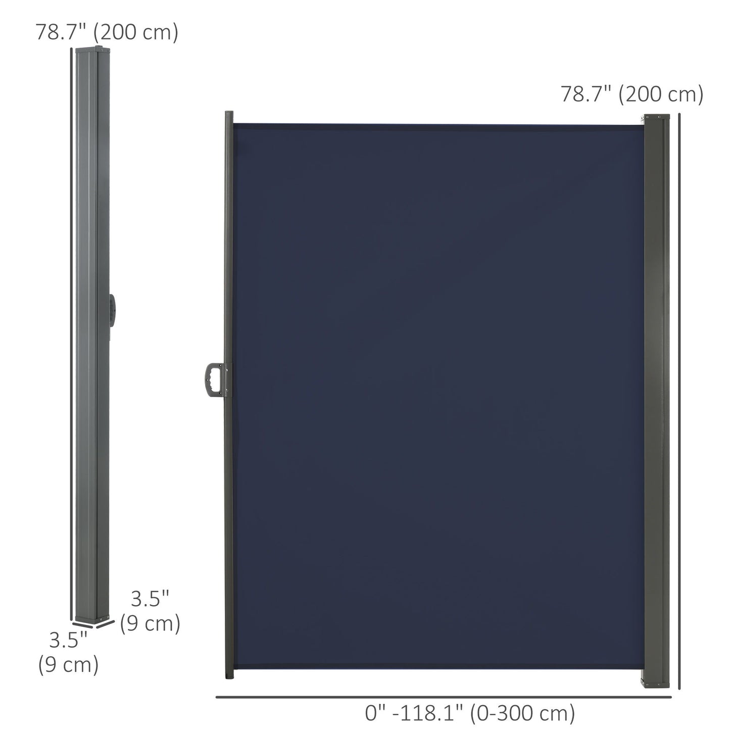 118" x 79" Outdoor Folding Privacy Screen Retractable Side Awning Patio with Resistance to UV Rays and Wind Dark Blue