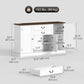 Farmhouse Sideboard with Charging Station and Thickened Top, 58" Buffet Cabinet with 2 Soft-Close Drawers, White