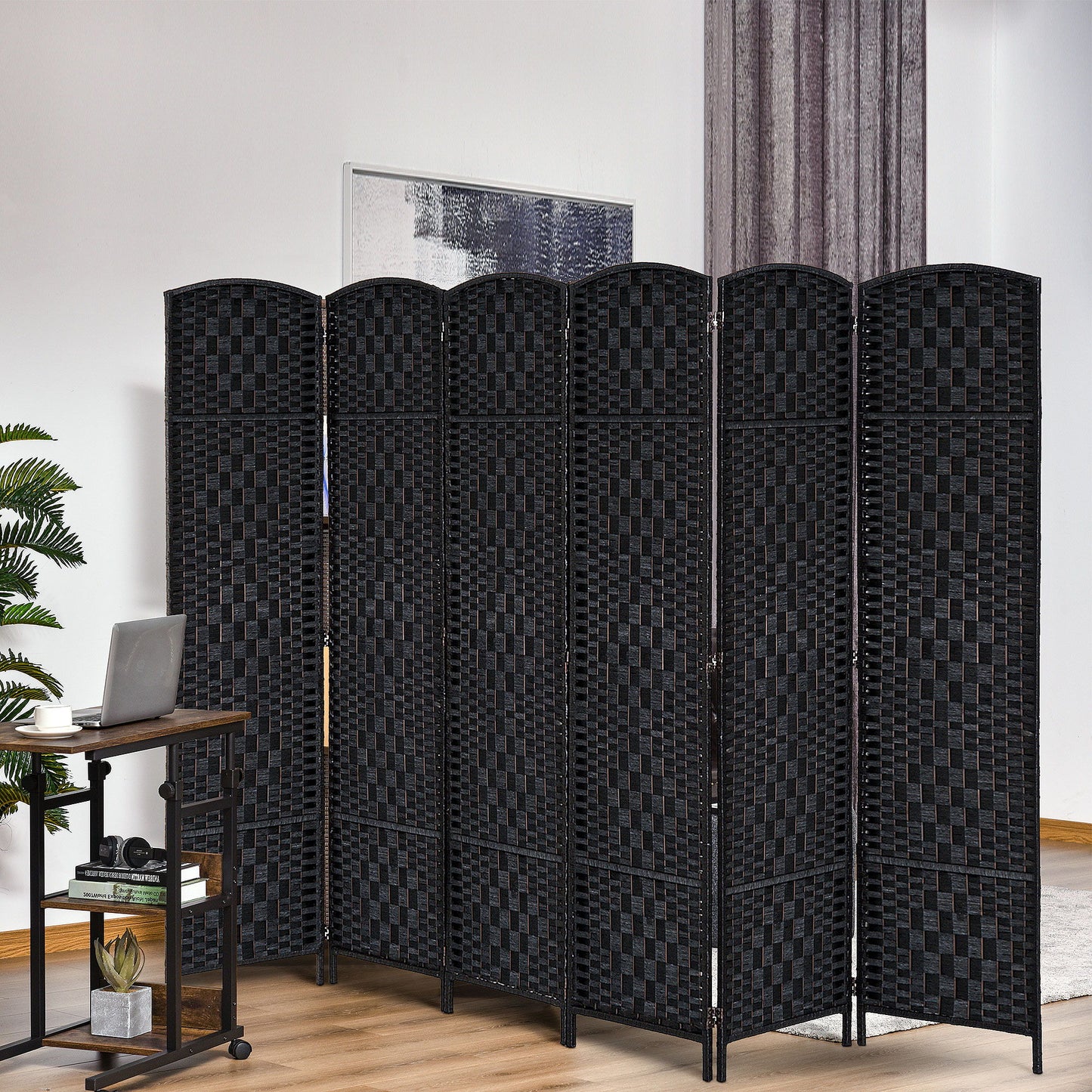 6ft Folding Room Divider, 6 Panel Wall Partition with Wooden Frame for Bedroom, Home Office, Black