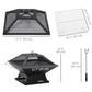 17.7" Wood Burning Portable Fire Pit, Outdoor Firepit with Cooking BBQ Grill, Spark Screen, Poker for Backyard, Black
