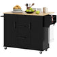Rolling Kitchen Cart with Drop Leaf & 3 Drawers - Black