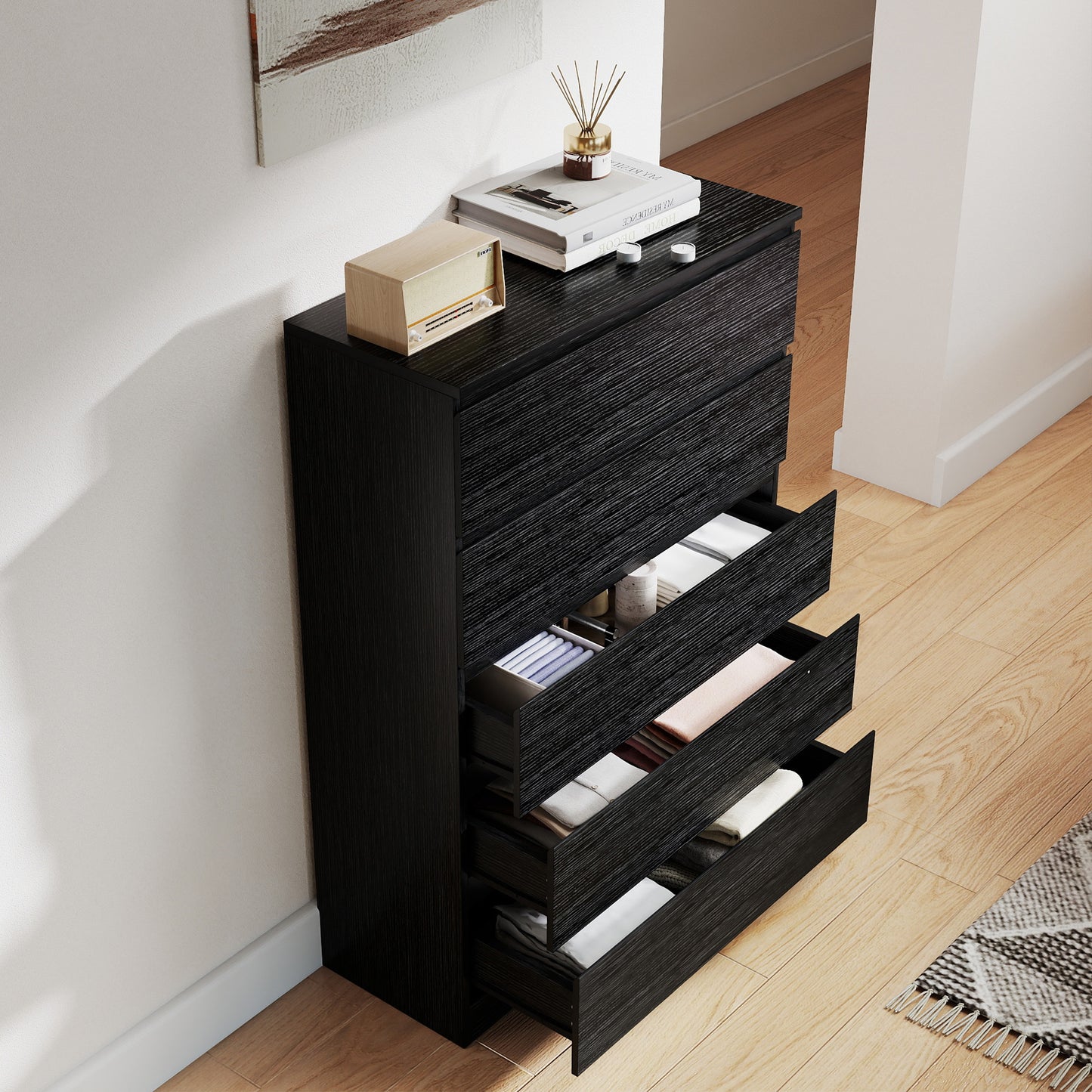 Dresser for Bedroom with 5 Drawers, Modern Chest of Drawers for Living Room, Closet, Hallway, Black