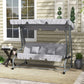 Outdoor 3-Seater Patio Swing Chair, Outdoor Swing Seat, with Adjustable Canopy and Two Pillows for Garden, Light Grey