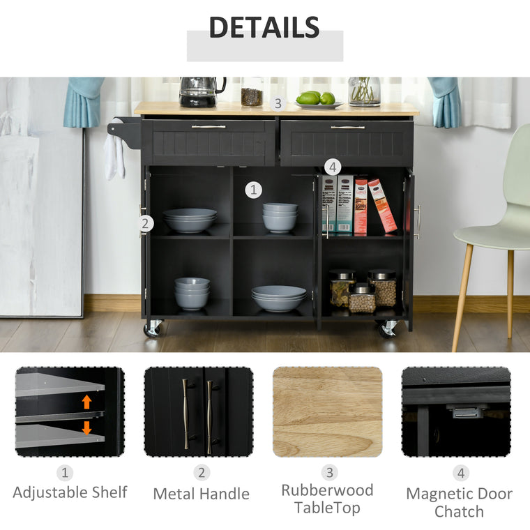Kitchen Island Cart with 2 Drawers and Cabinets