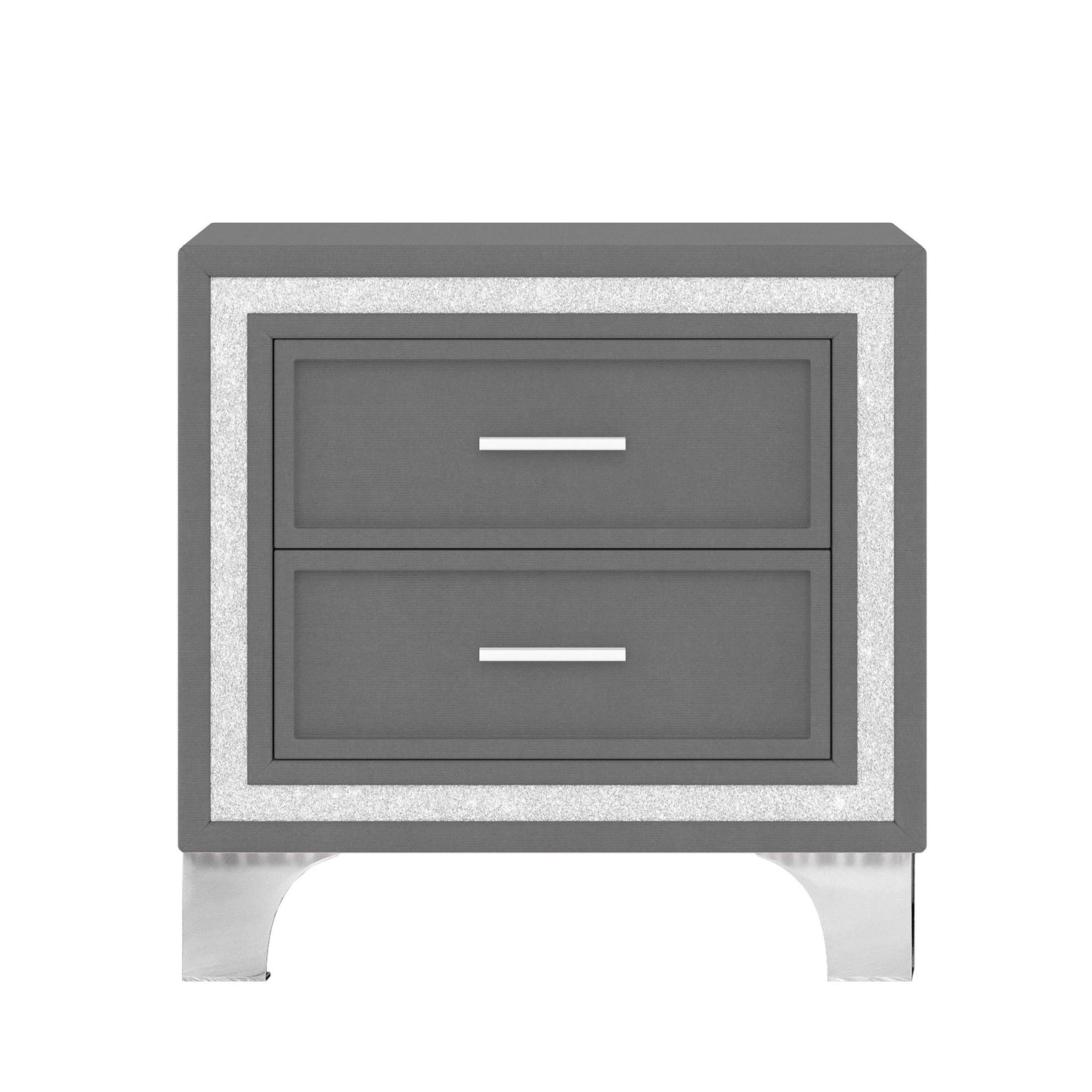 Mid Century Vintage Nightstand with Metal Legs and 2 Drawers, Velvet Bedside Table for Living Room, 22" L x 16" W x 22" H, Gray