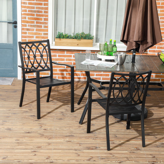 2 PCs Dining Chairs, Outdoor Armchairs, Stackable Design, Black