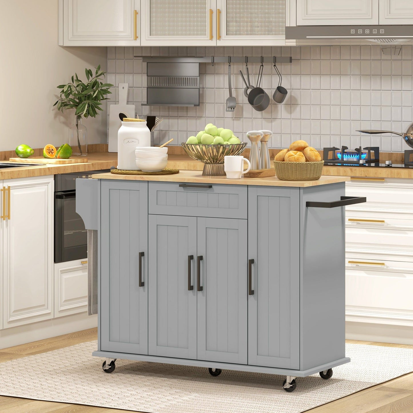 Rolling Kitchen Island Cart with Drawers - Grey
