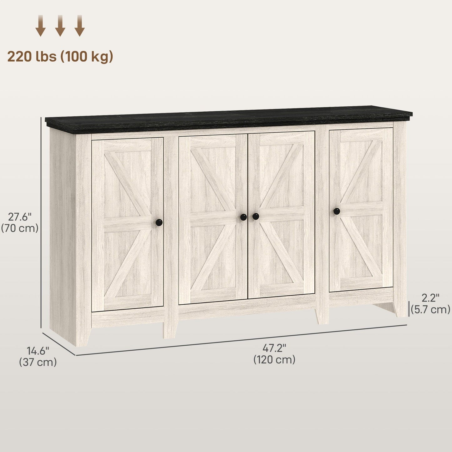 Rustic Buffet Sideboard with Adjustable Shelves - White Wood Grain