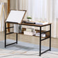 Adjustable Drafting Table Art Desk Drawing Table Craft Desk Workstation for Painting Multifunctional Writing Desk with Tiltable Tabletop and Storage Shelf Rustic Brown