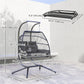 Double Wicker Egg Swing Chair with Stand, Foldable Hanging Egg Chair with UV Resistant Cushion, Headrest, Dark Grey