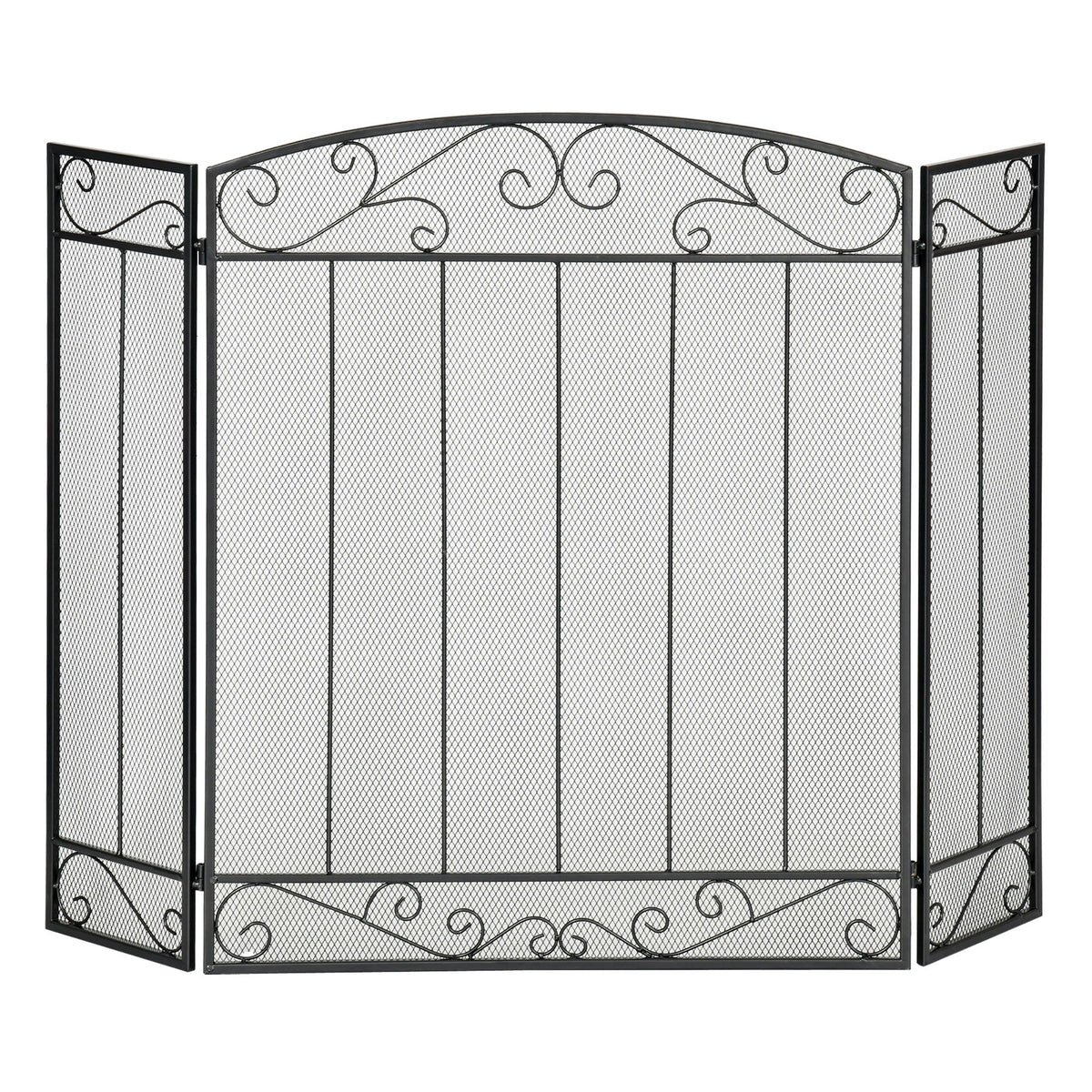 3-Panel Folding Fireplace Screen, Steel Mesh Fire Spark Guard Cover with Decorative Vine Pattern for Living Room Indoor Decor, 41.25" x 31.75", Black