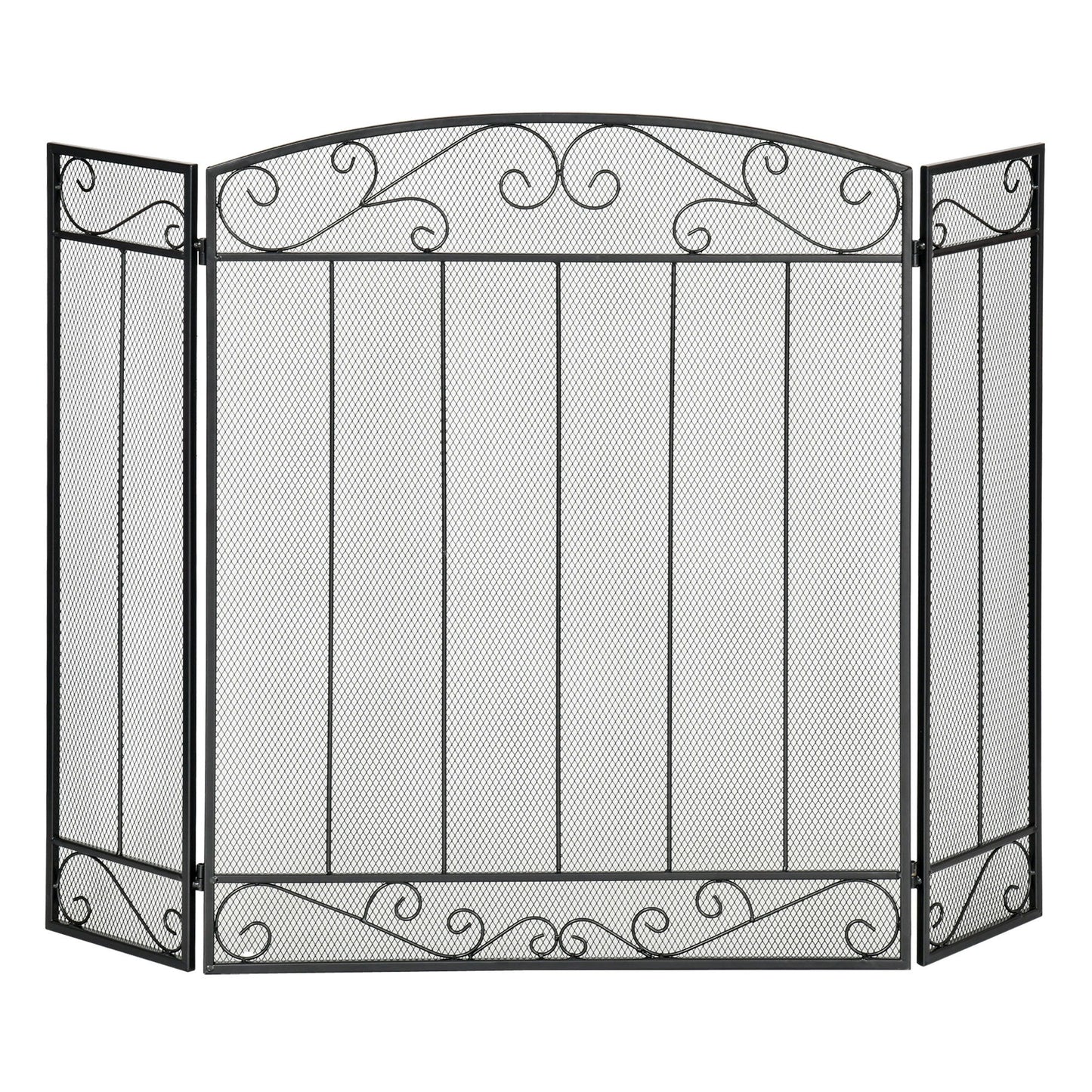 3-Panel Folding Fireplace Screen, Steel Mesh Fire Spark Guard Cover with Decorative Vine Pattern for Living Room Indoor Decor, 41.25" x 31.75", Black