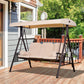 3 Seater Heavy Duty Swing Chair Outdoor Lounge Hammock Cushioned Seat W/ Tilt Canopy, Beige
