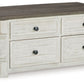 Havalance - Lift Top Cocktail Table with Storage Drawers - White / Gray