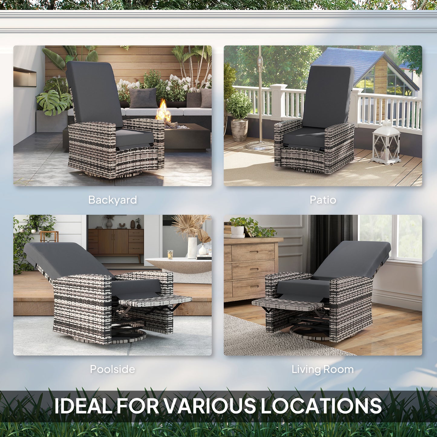Outdoor Rattan Wicker Lounge Chair with Footrest & Soft Cushion for Patio, Garden, Backyard, Cream White