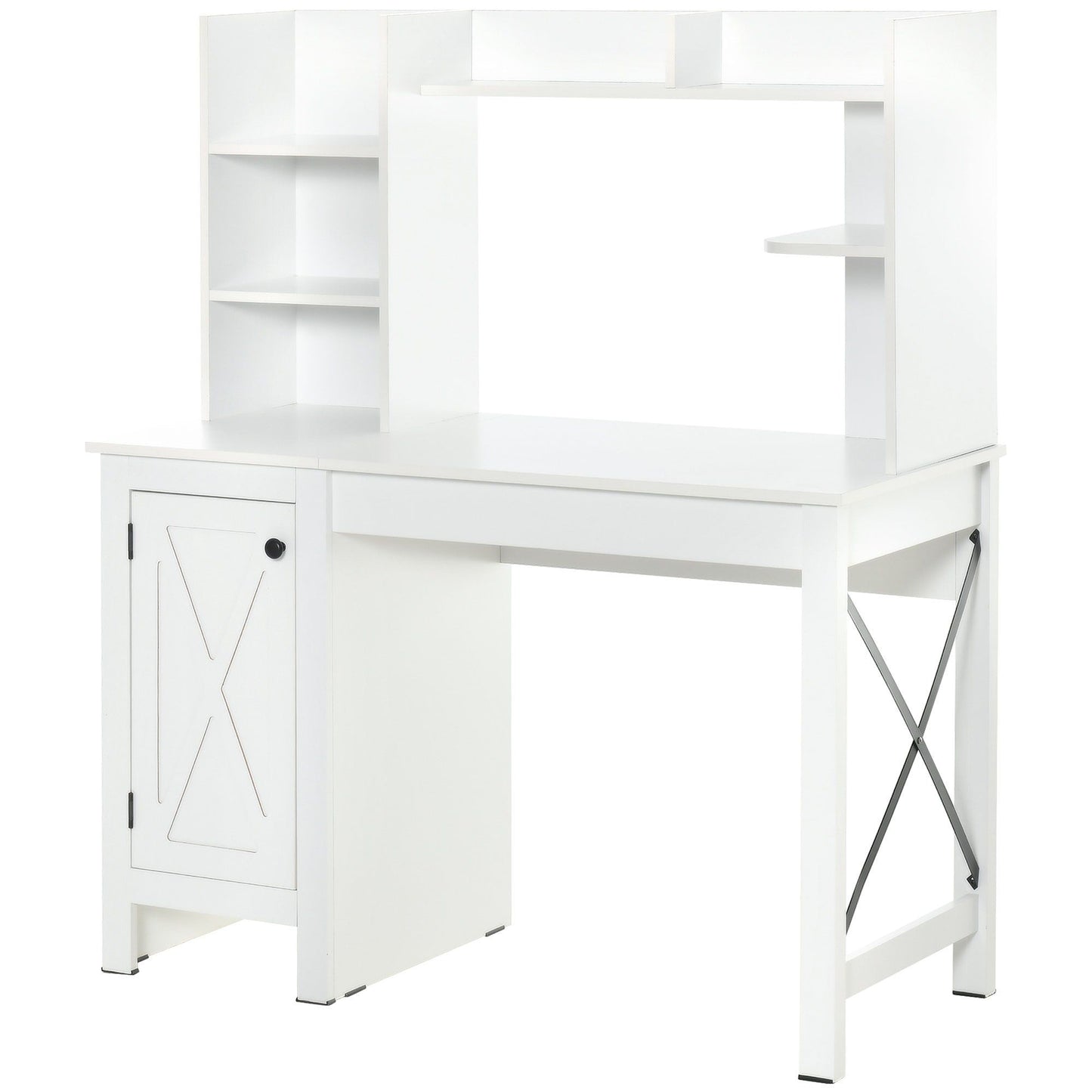 47" Computer Desk with Open Shelves & Cabinet - White