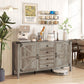 59" Buffet Cabinet, Farmhouse Sideboard with Thick Top, 2 Barn Doors, 4 Drawers and 2 Adjustable Shelves, Grey