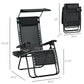 2 Piece Foldable Lounge Chair with Canopy Shade, Outdoor Zero Gravity Chair w/ Side Tray & Cup Holder, Reclining Lounger w/ Breathable Mesh Fabric Seat, Pillow, Black
