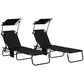 2 Piece Folding Outdoor Chaise Lounges, Pool, Sun, Tanning Chairs with Reclining Back, Sunshade for Beach, Patio, Black