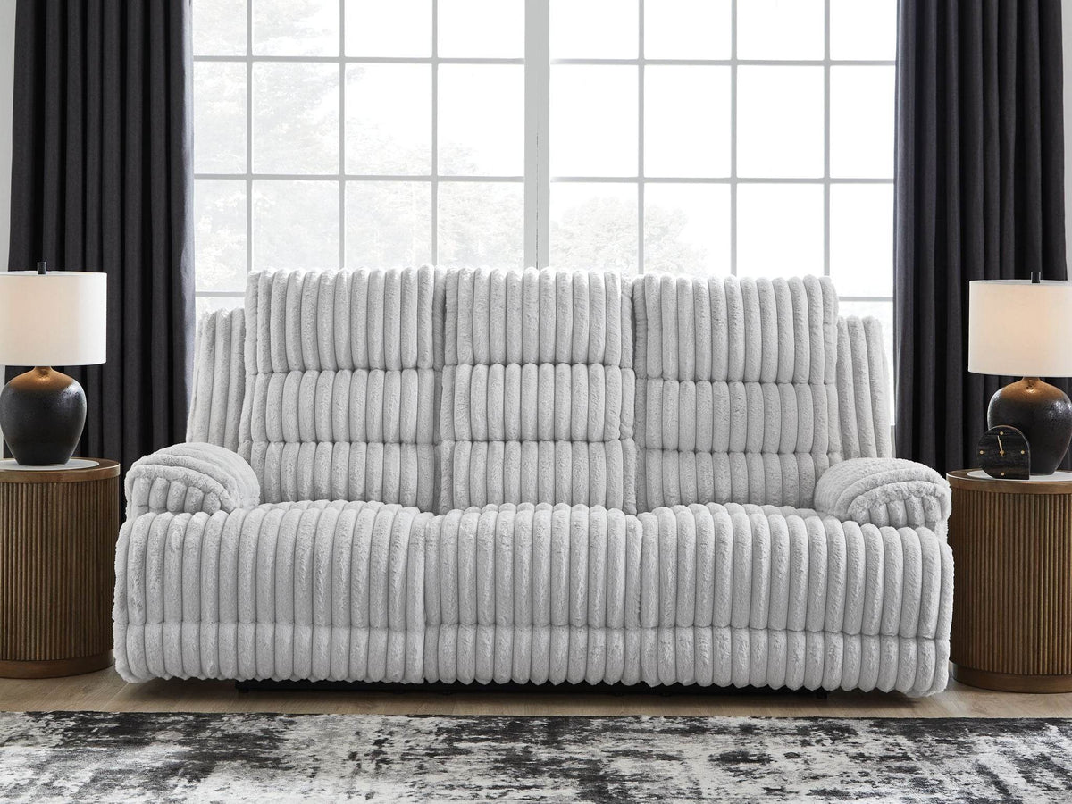 Rhines Falls - Alloy - Reclining Power Sofa With Drop Down Table - Forward Furniture
