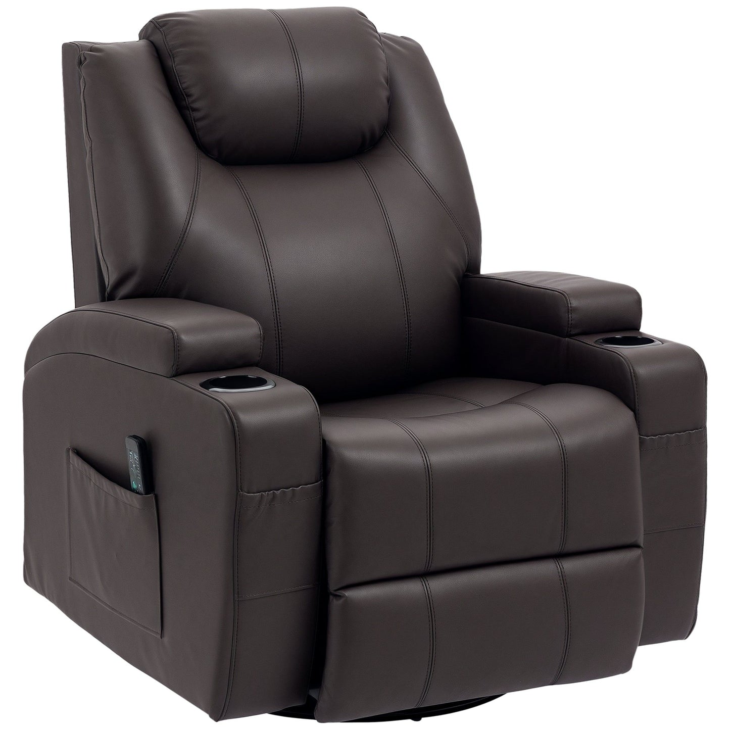 Swivel Massage Recliner with 8 Vibration Points - Brown