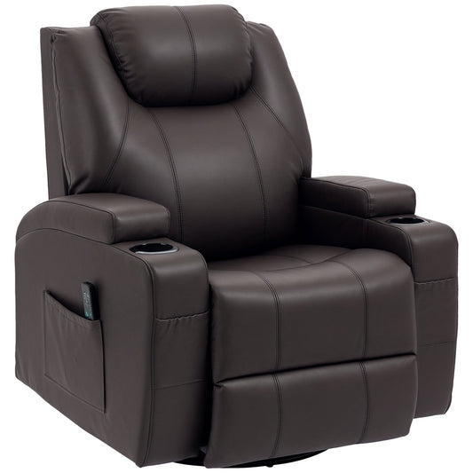 Swivel Massage Recliner with 8 Vibration Points - Brown