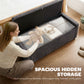 Storage Ottoman Bench, Linen-Look Fabric Upholstered Ottoman with Storage, Wide Padded Seat, Dark Grey