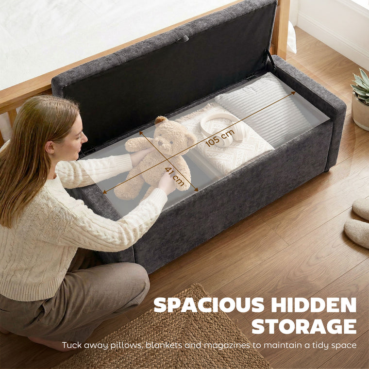 Linen-Look Storage Ottoman Bench