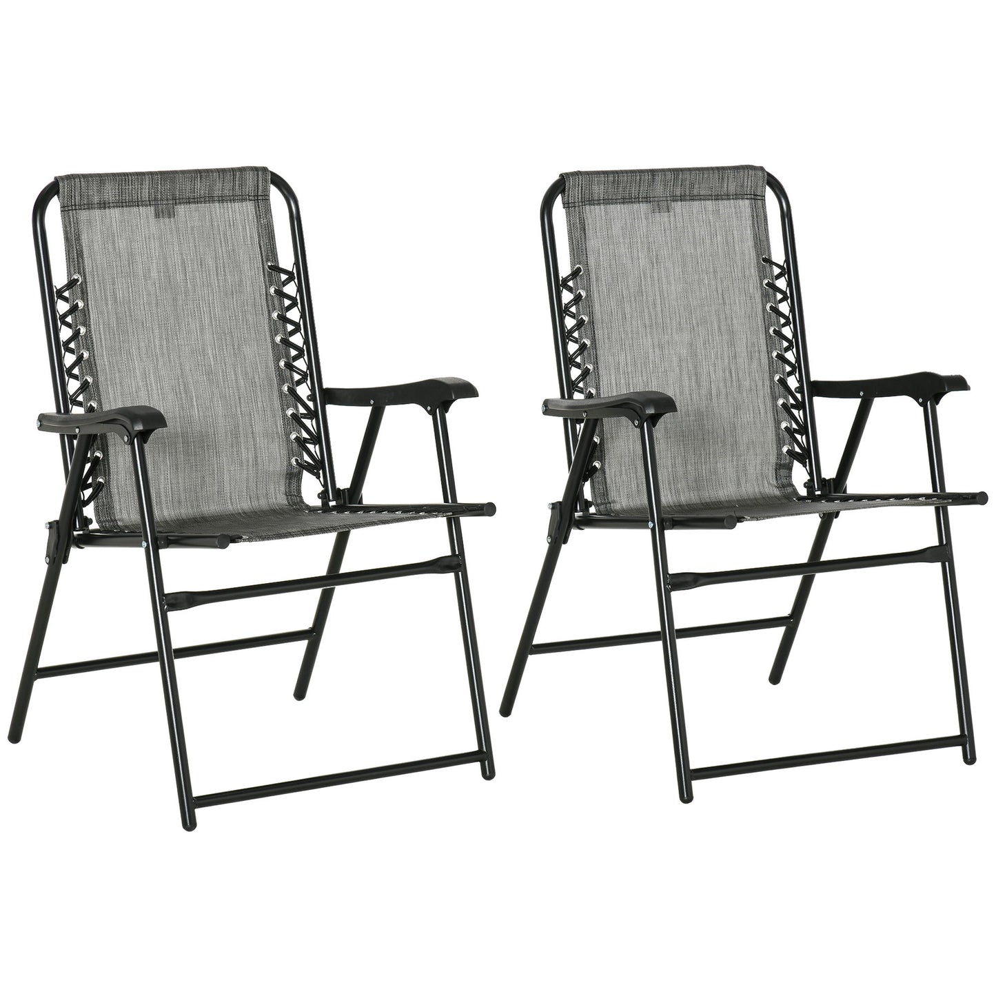 2 Pieces Outdoor Folding Patio Chair Set, Portable Camping Chairs with Armrests for Garden, Patio, Pool, Beach, Grey